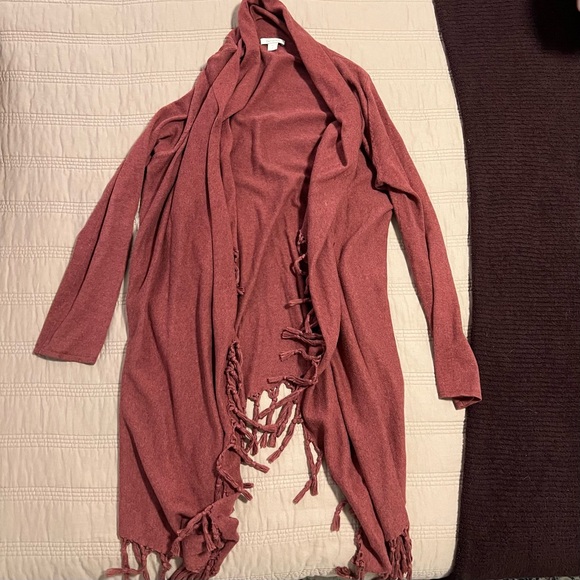 Garnet Hill Maroon Fringe Cardigan - Picture 4 of 5